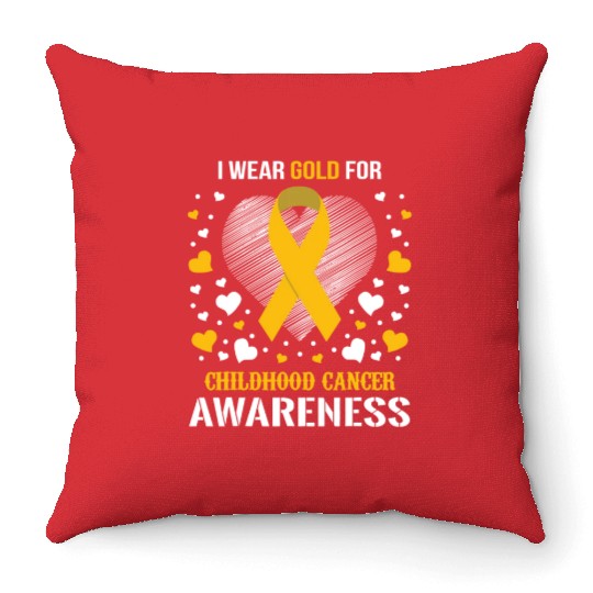 I Wear Childhood Cancer Awareness Supporter Ribbon Throw Pillows