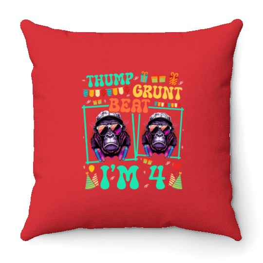 Thump Grunt Beat I'm 4 Gorilla Lover Kid 4th Throw Pillows