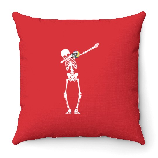 Dabbing Skeleton Playing Volleyball Halloween Throw Pillows
