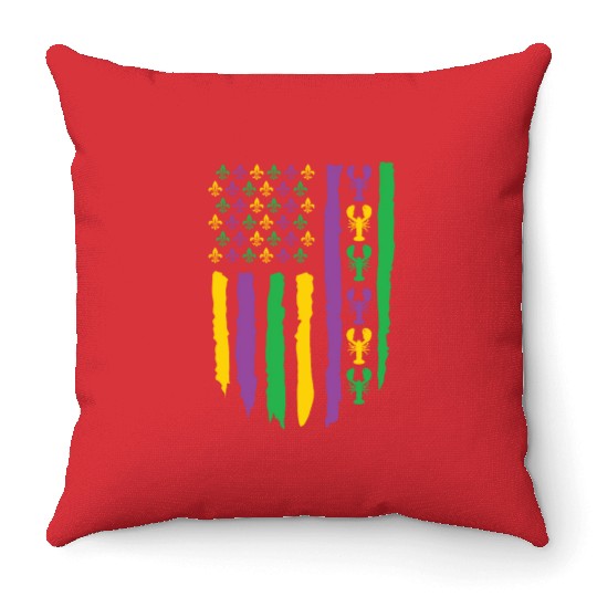 American Flag Lobster Fleur Mardi Gras Throw Pillows