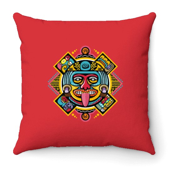 Colorful Aztec Illustration: Ethnic Ornament Throw Pillows