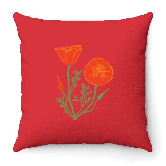 California Poppies on Clear Background Throw Pillows