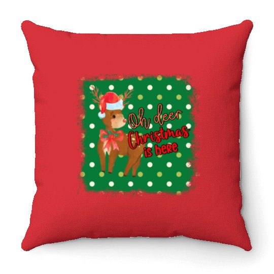 Oh Deer Christmas Is Here Festival Xmas Holiday Throw Pillows