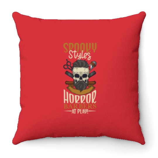 Horror Barber Spooky Hairdresser Hairstylist Hair Throw Pillows