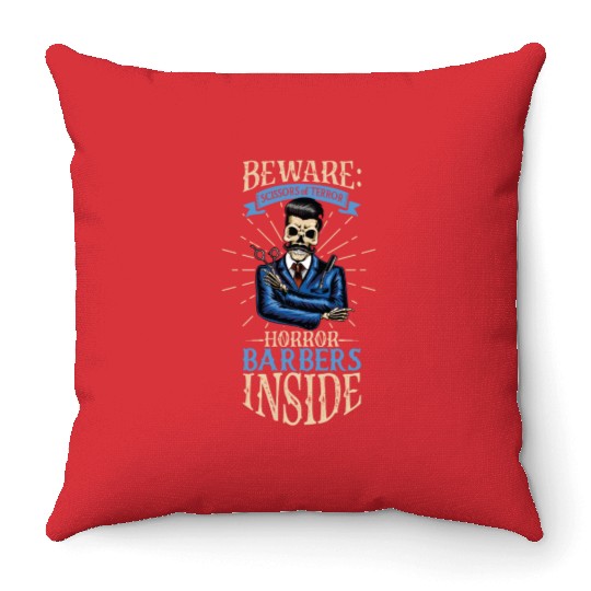 Horror Barber Spooky Hairdresser Hairstylist Hair Throw Pillows