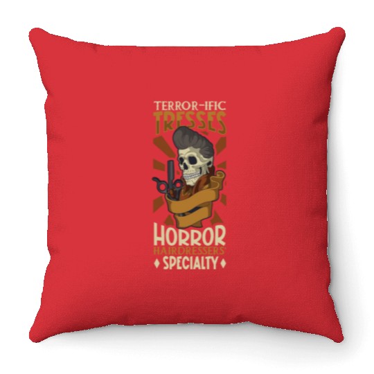 Horror Barber Spooky Hairdresser Hairstylist Hair Throw Pillows