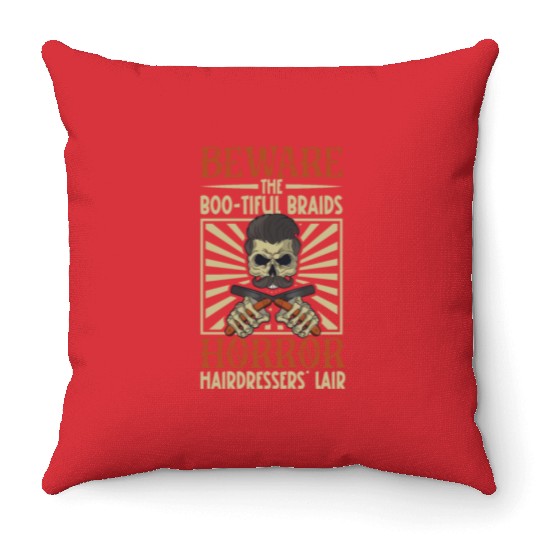 Horror Barber Spooky Hairdresser Hairstylist Hair Throw Pillows