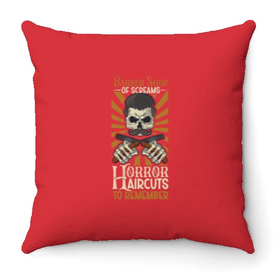 Horror Barber Spooky Hairdresser Hairstylist Hair Throw Pillows