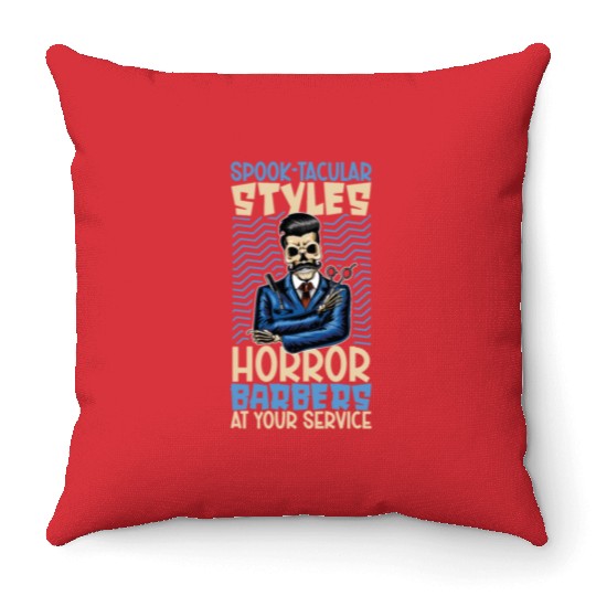 Horror Barber Spooky Hairdresser Hairstylist Hair Throw Pillows