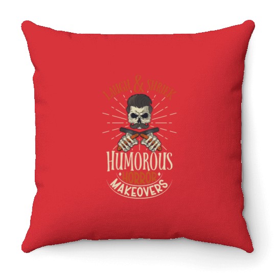Horror Barber Spooky Hairdresser Hairstylist Hair Throw Pillows