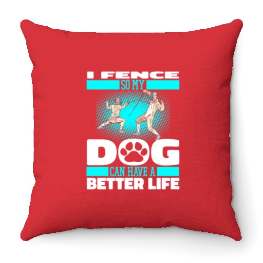 Fencing Fencer Dog Throw Pillows