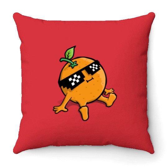 Cool Relaxing Orange Fruit Pixel Sunglasses Face Throw Pillows