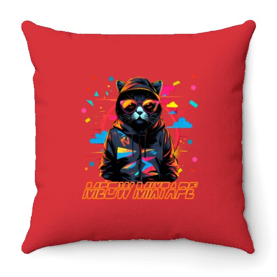 80s meow mixtape Throw Pillows