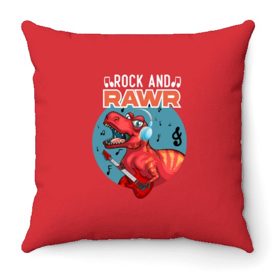 Rock & Rawr Vintage Dinosaur T-Rex Music Japanese Throw Pillows