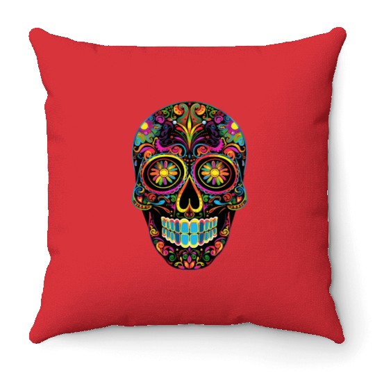 Neon Sugar Skull: Jack Skellington Design Throw Pillows