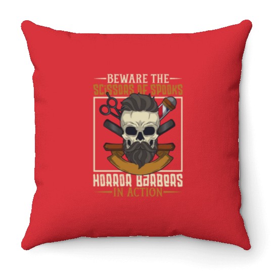 Horror Barber Spooky Hairdresser Hairstylist Hair Throw Pillows