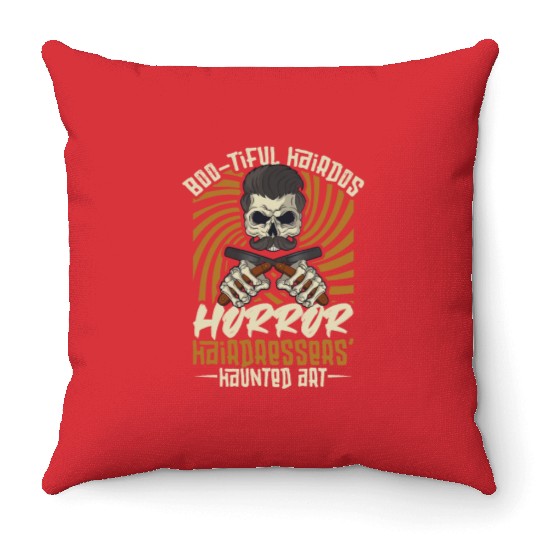 Horror Barber Spooky Hairdresser Hairstylist Hair Throw Pillows