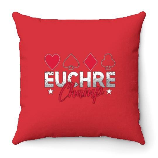 Euchre Champ Playing Cards Pinochle Board Game Throw Pillows