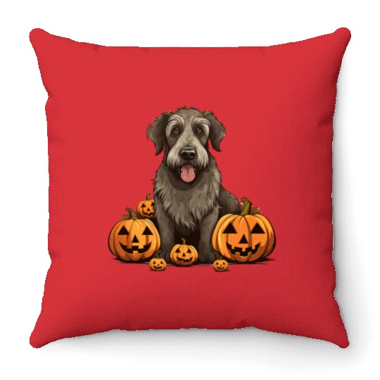Irish Wolfhound Dog Pumpkin Lazy Halloween Party Throw Pillows