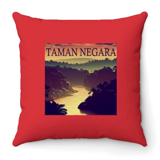 Malaysia Taman Negara National Park Sunset Warm Throw Pillows