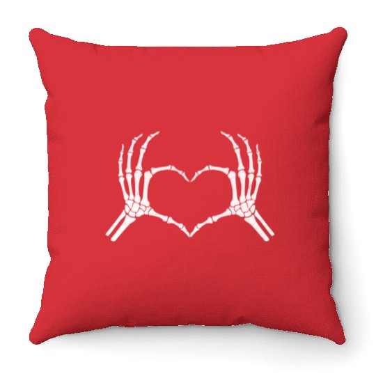 Skeleton Hand Heart Halloween Funny Bones Love Throw Pillows