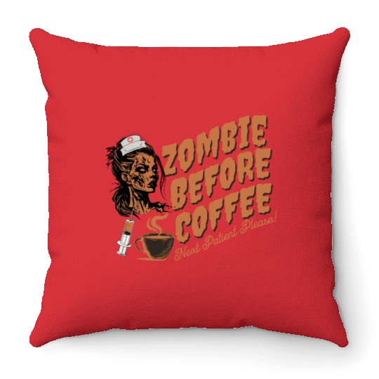 Zombie nurse when not caffeinated: Graveyard shift Throw Pillows