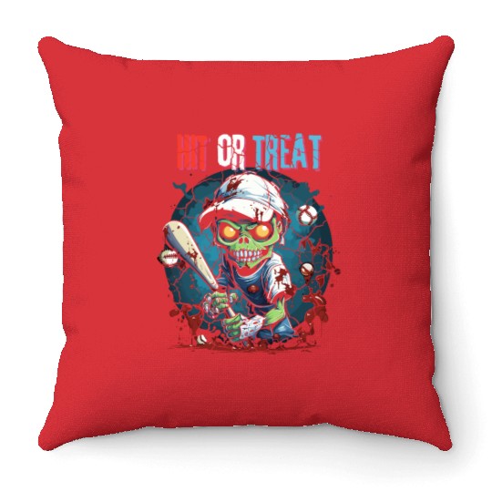 Hit or Treat Zombie Baseball Halloween costume Throw Pillows