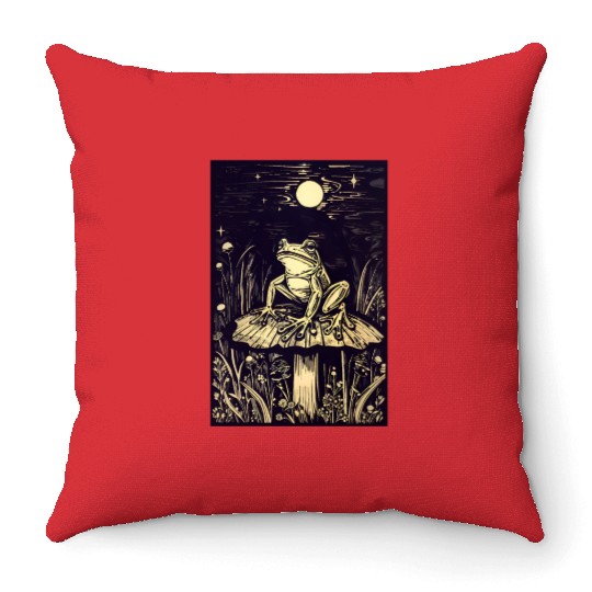 Starry night frog Throw Pillows