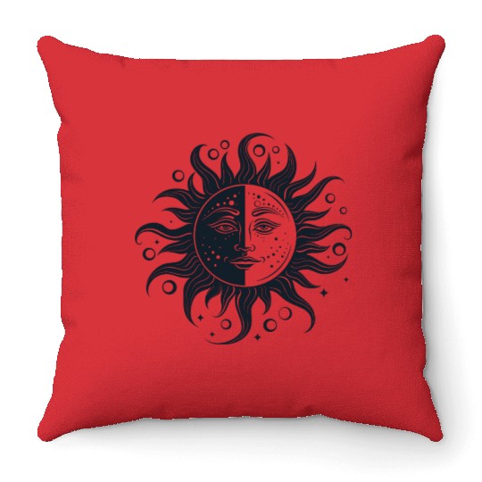Harmonious Sun and Moon - Spiritual Design Throw Pillows