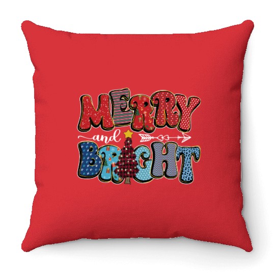 Merry and Bright Chistmas Tree Cute Christmas Throw Pillows