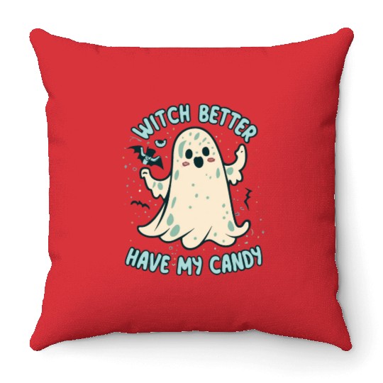 Cute Kawaii Ghost Design – Witch better Have Candy Throw Pillows