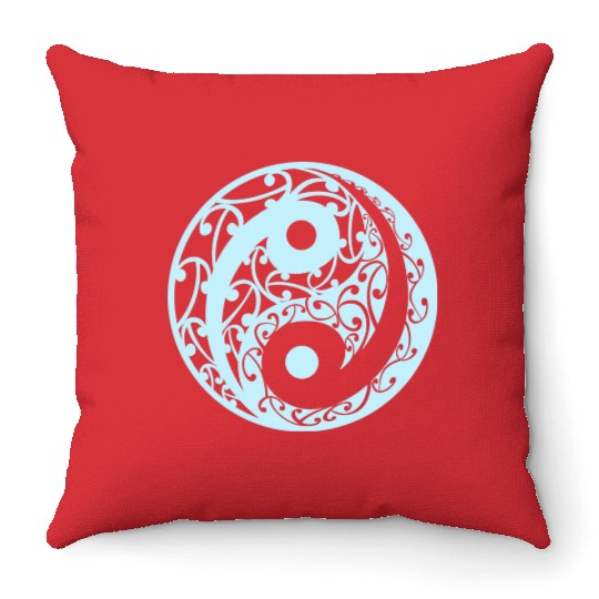 Yin And Yang In A Koru Pattern In A Light Blue Throw Pillows