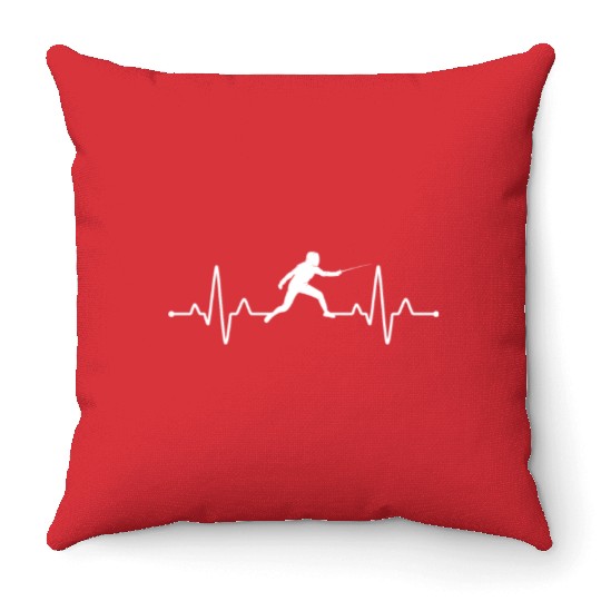Fencing Fencer Heartbeat Throw Pillows