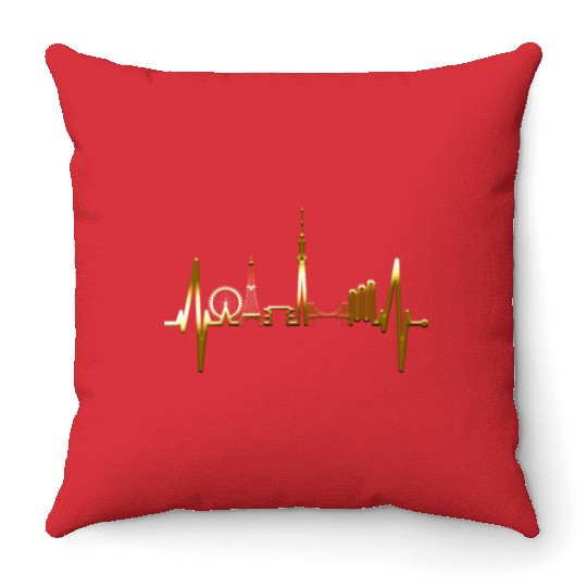 Tokyo Skyline Heartbeat Japanese Heart Love Tokyo Throw Pillows