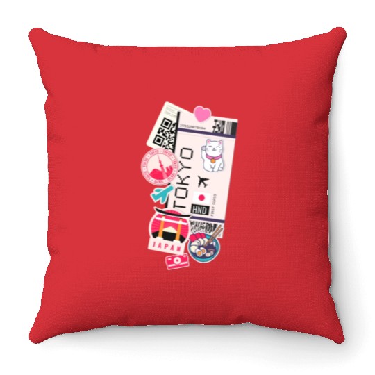 Tokyo Air Ticket Boarding Pass Plane Japan Travel Throw Pillows