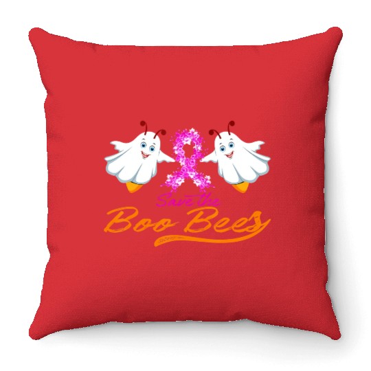 Fun Boobs Save The Boo Bees Breast Cancer Throw Pillows