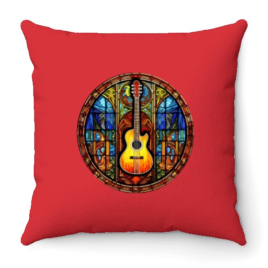 Cool Stained Glass Art Guitar for Men and Women Throw Pillows