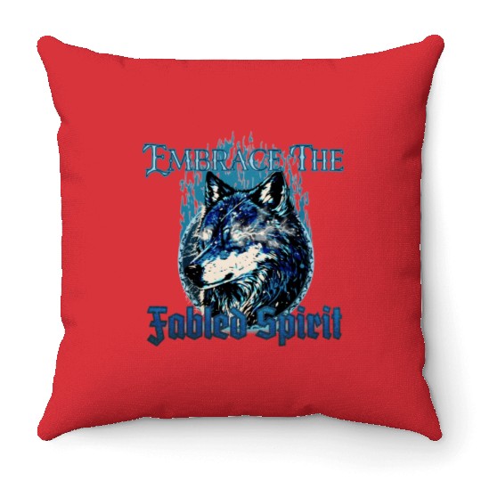Embrace The Fabled Spirit Wolf Blue Throw Pillows