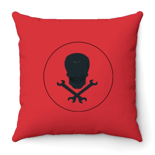 skull and cross wrenches icon Throw Pillows
