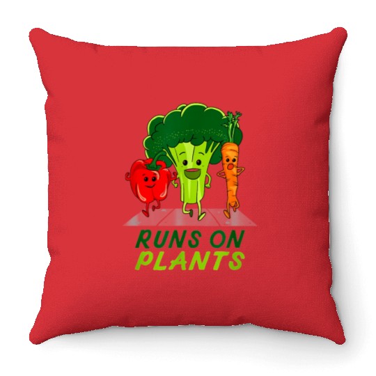 runs on plants vegan vegetarian runner broccoli gi Throw Pillows