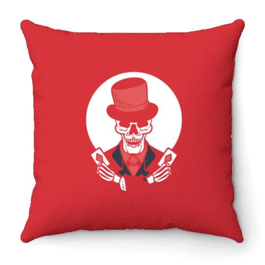Skeleton Poker Cards Magician Throw Pillows