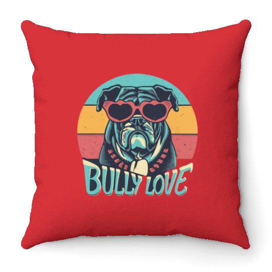 Dog Love Bully Retro Throw Pillows Dog owner Bully lover