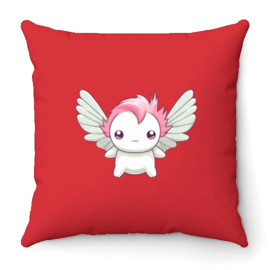 Sweet Axolotl with Angel Wings: Heavenly Design Throw Pillows