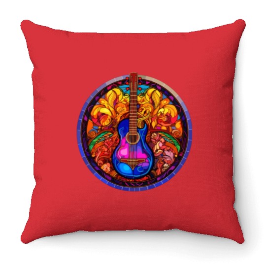 I love Guitar and Stained Glass Art - Funny and Un Throw Pillows