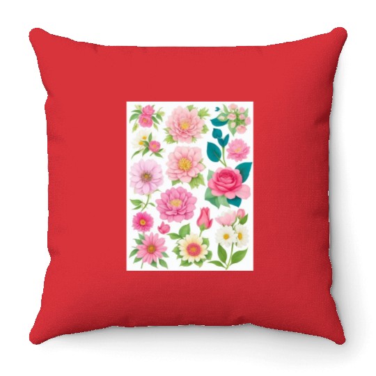 Blooming Crimson and coral Spring Flowers Throw Pillows