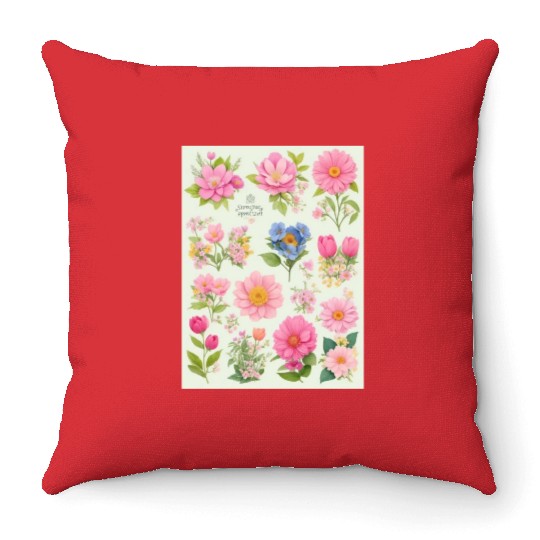 Tangerine and Coral Spring Flowers Throw Pillows