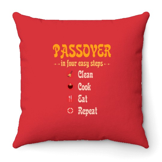Passover 4 steps Clean Cook Eat Repeat Matzah Throw Pillows