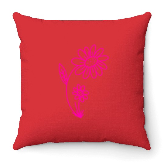 Pink Flower - simple, lineart, drawing Throw Pillows