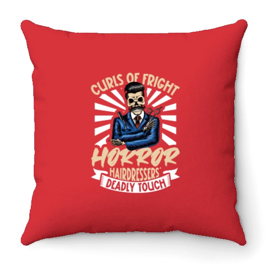 Horror Barber Spooky Hairdresser Hairstylist Hair Throw Pillows