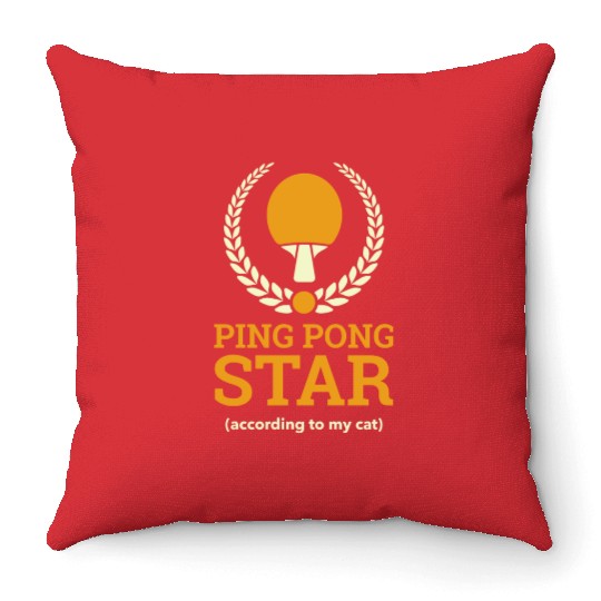 Ping Pong Star according to my cat Throw Pillows
